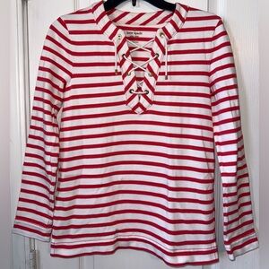 Kate Spade Red & White Striped Lace-Up Long Sleeve Top 100% Cotton XS